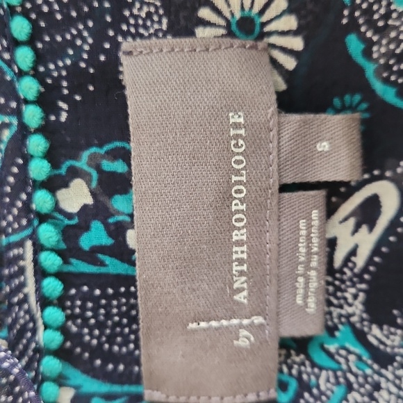 Anthropologie Haida Peasant Ruffle Blouse blue green teal sheer small top - Picture 3 of 7